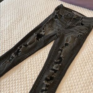 Black distressed AEagle jeans (SUPER STRETCH) LONG